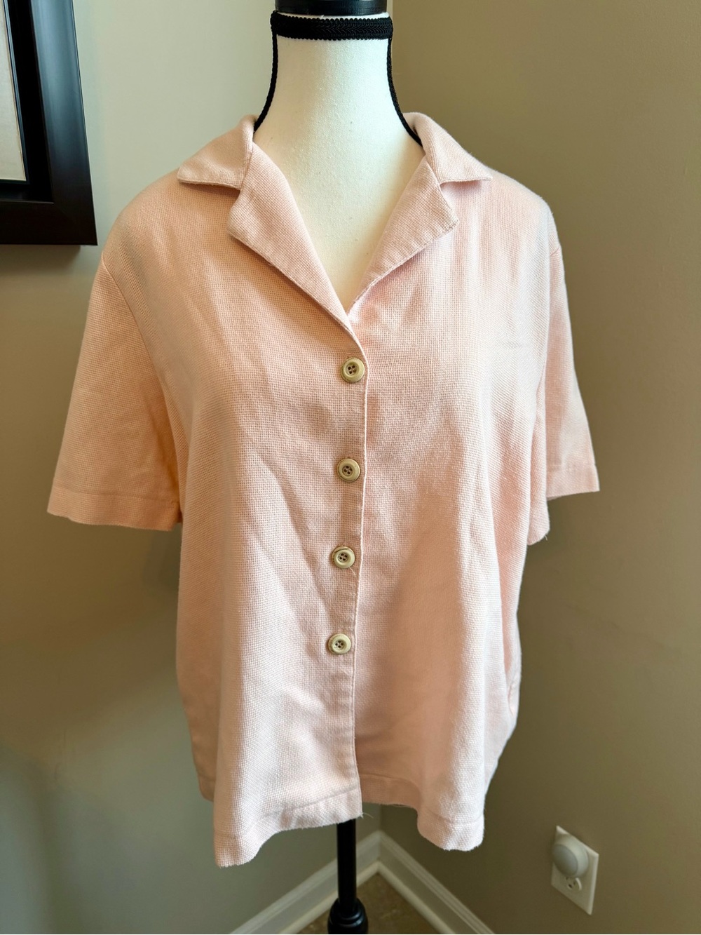 Erin London Vintage 90s Linen Blend Pink Camp Collar Shirt Petite Medium